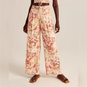 Abercrombie & Fitch Wide Leg Floral Linen Blend Pull On Pants w/Pockets Small